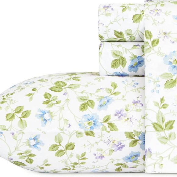 Laura Ashley King Sheet Set Spring Bloom Floral Green 4pc French Country Cottage - Picture 4 of 8